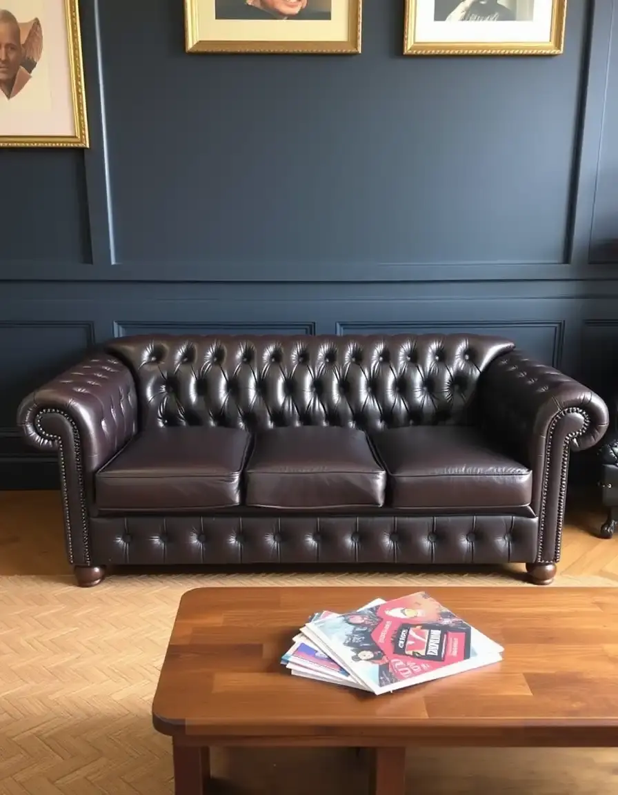 Chesterfield rolled arm leather sofa