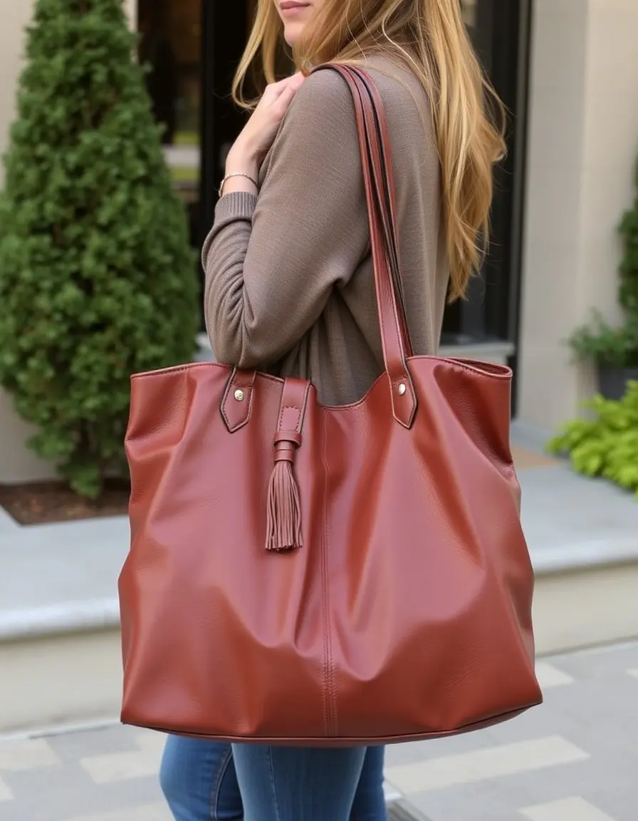 Relaxed slouchy leather tote bag in a soft pebble grain