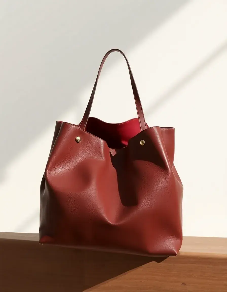 Minimalist open-top leather tote bag