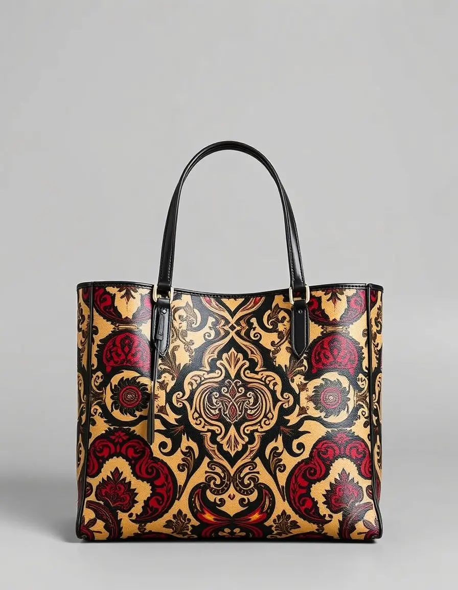 Leather tote with a subtle embossed printed pattern