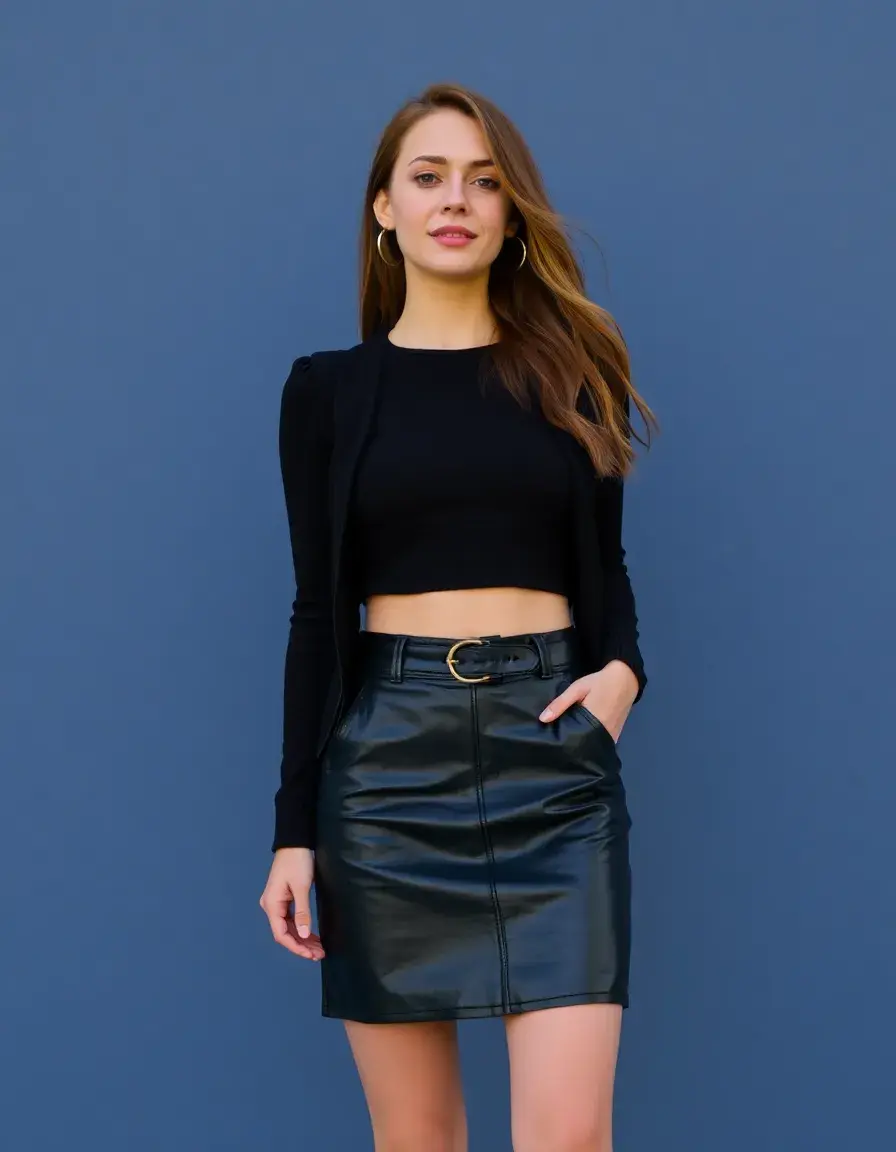 Mini black leather skirt