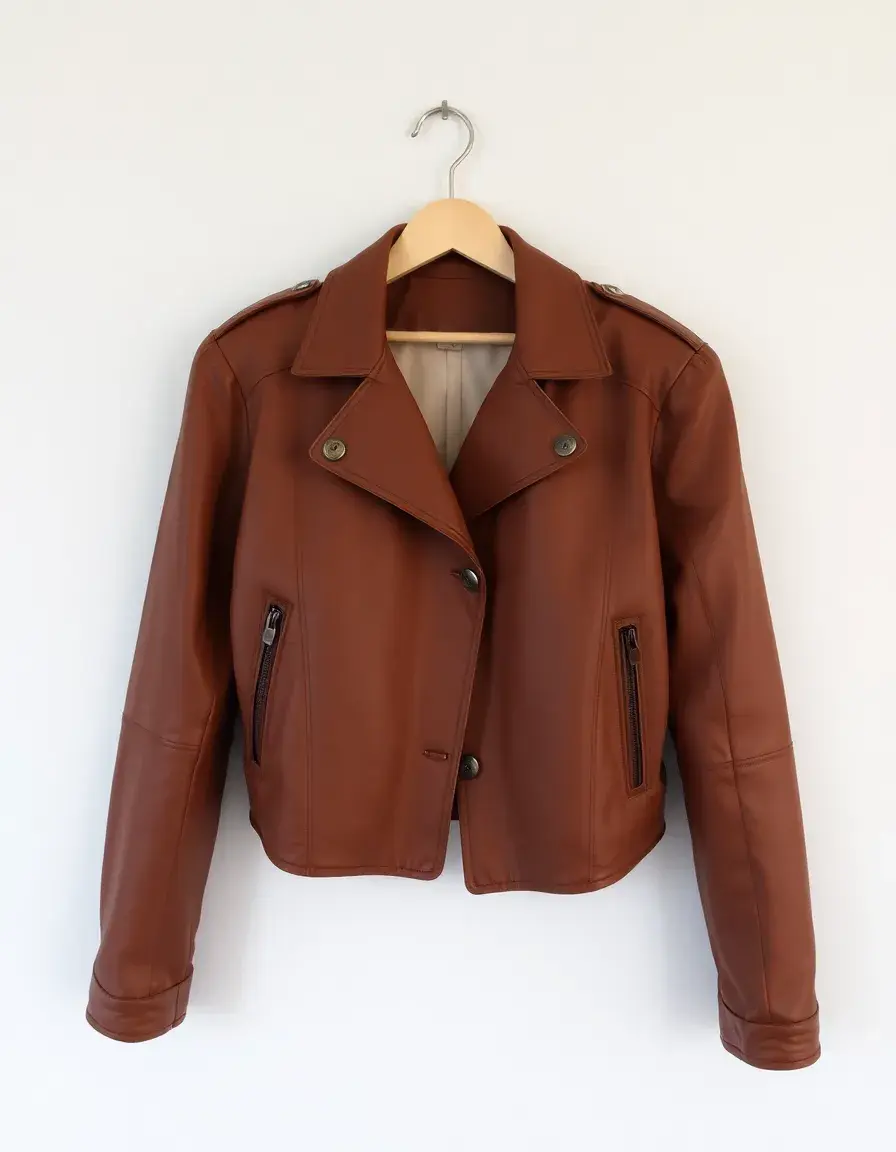Brown cropped leather jacket vintage style