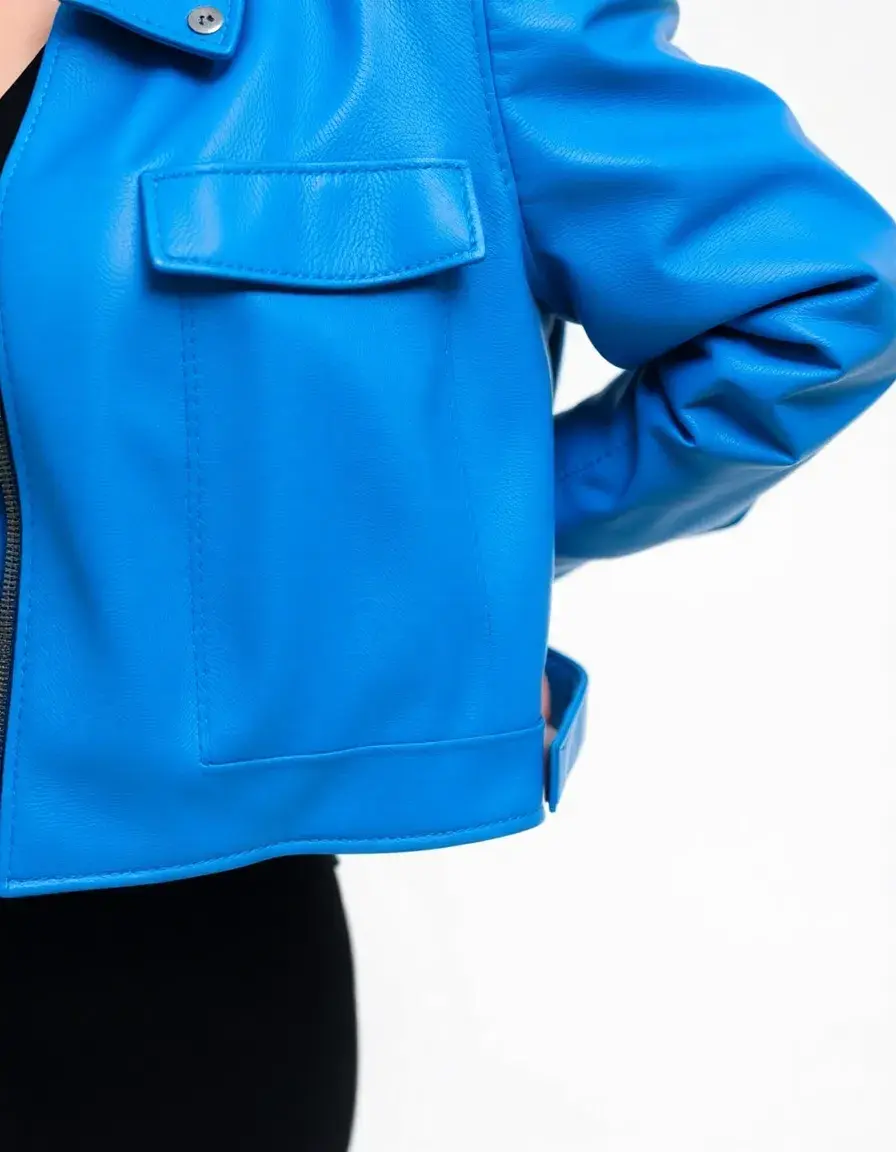 Blue cropped leather jacket fashion