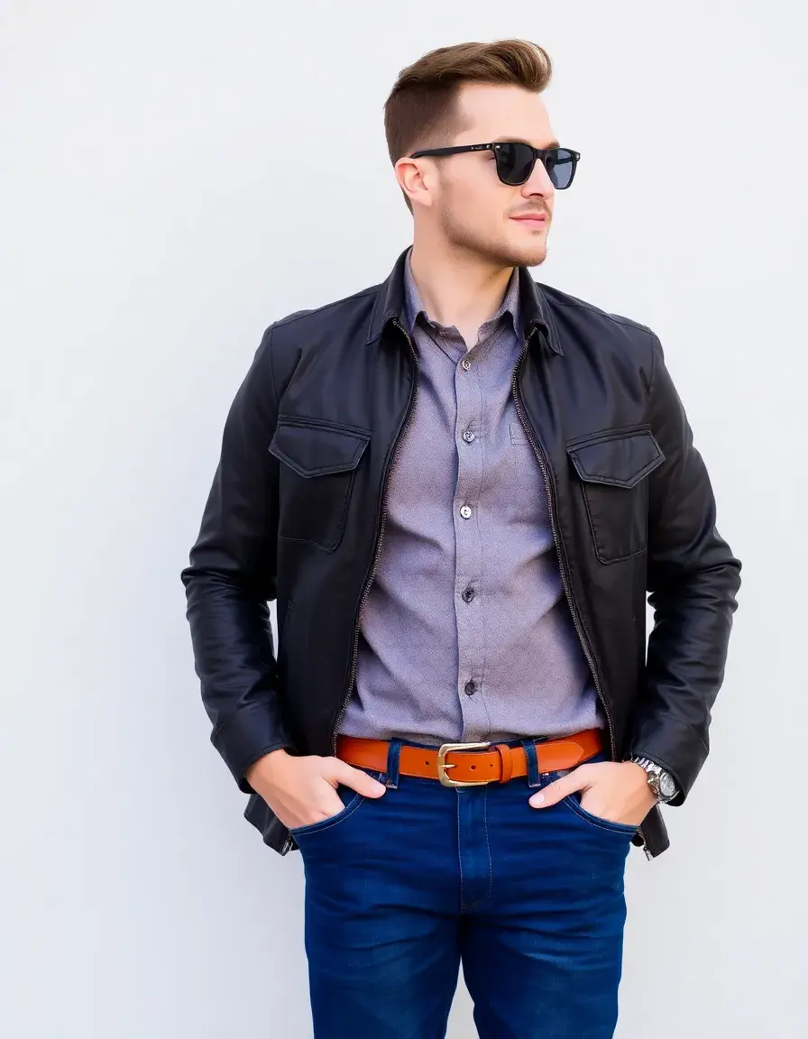 Casual brown leather belt for men