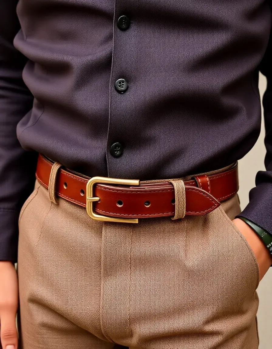 Wide rugged men's leather belt