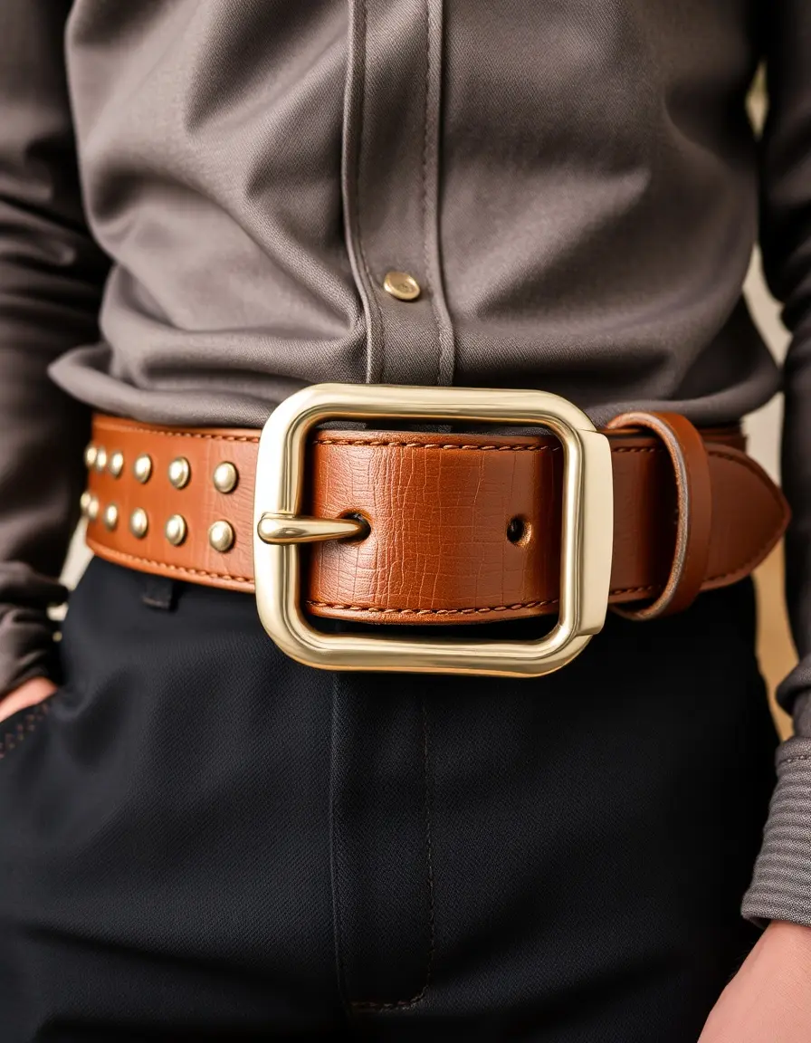 Studded leather belt for men
