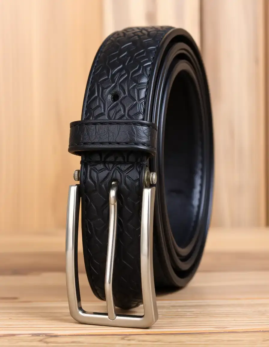 Embossed design leather belt