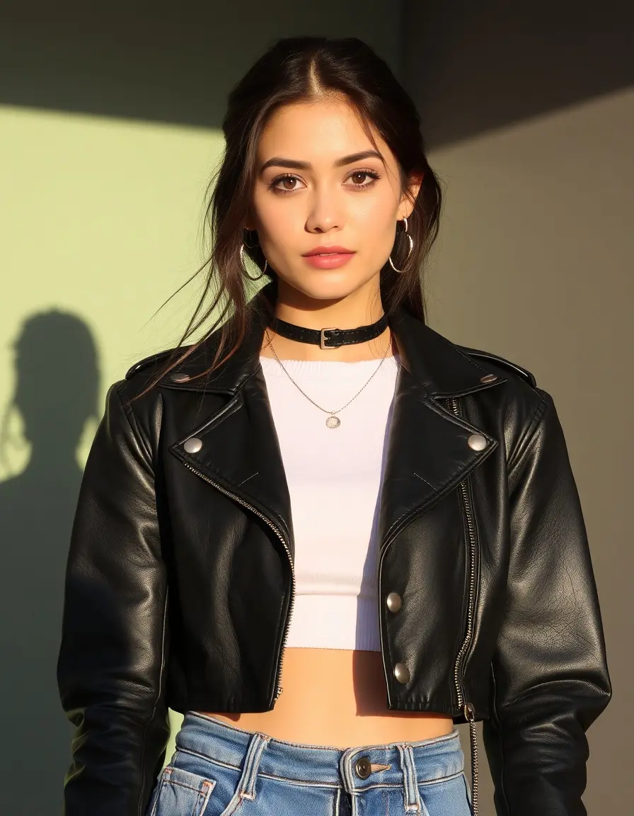 Modern cropped black leather jacket for a trendy silhouette