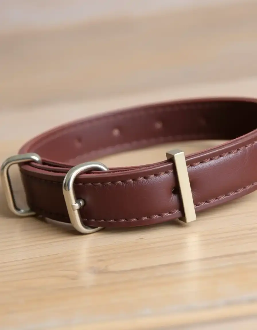 Padded soft leather dog collar in two-tone brown