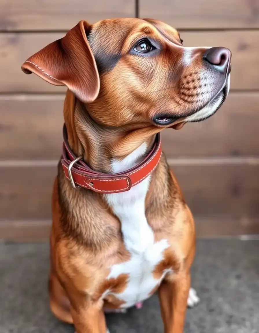 Rolled edge leather dog collar for long hair
