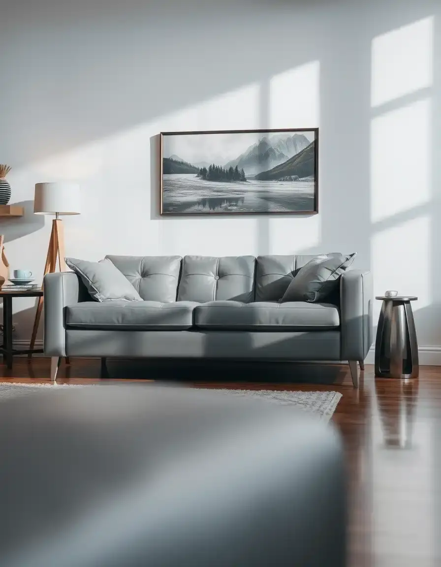 Gray leather loveseat