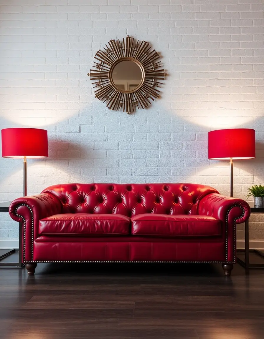 Red leather loveseat