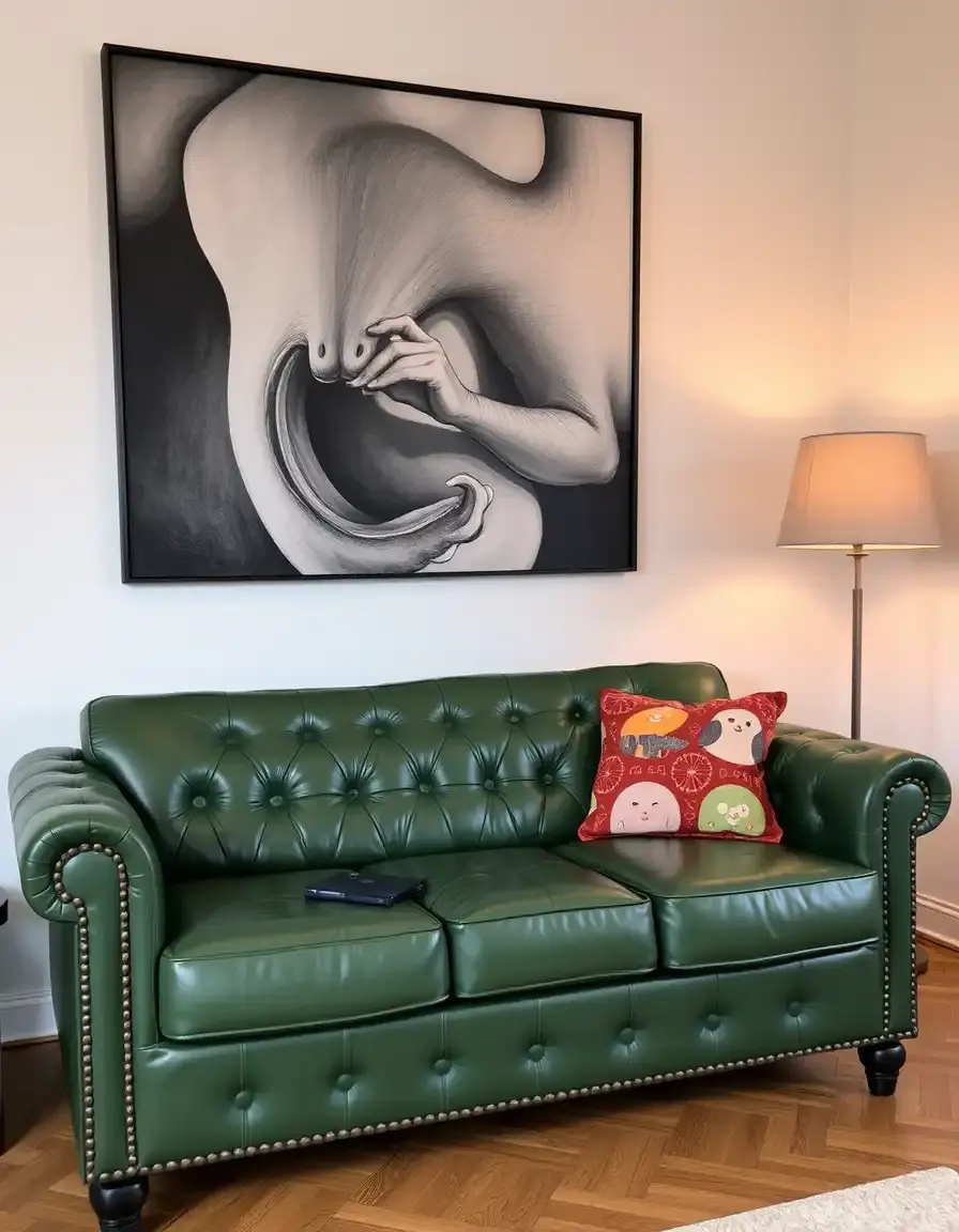 Green leather loveseat