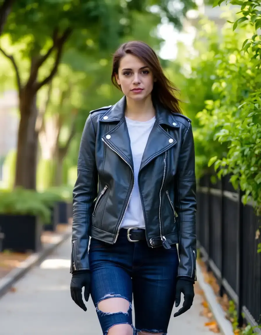 Gray moto leather jacket in a soft matte finish