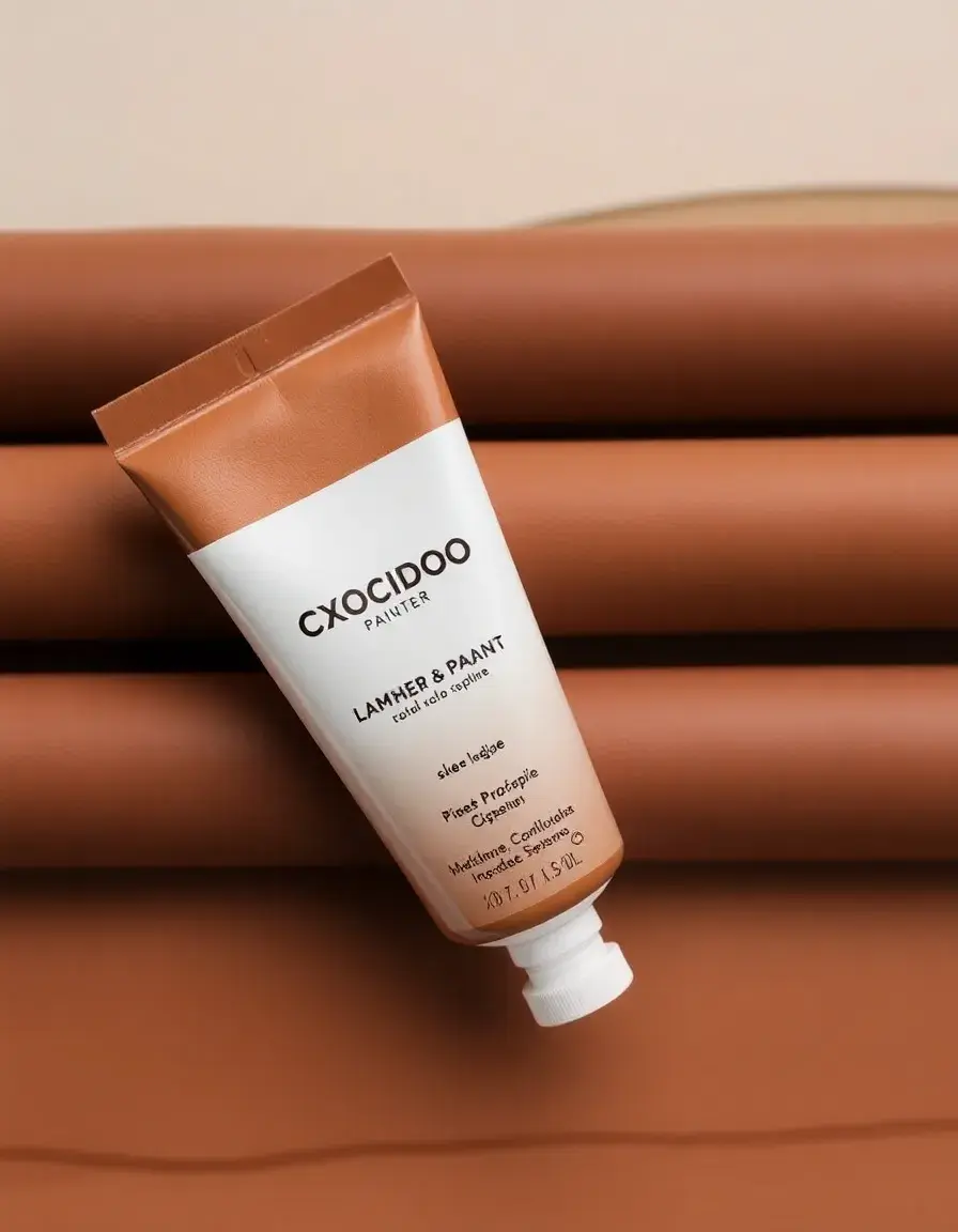 Tube of brown leather paint for furniture and accessories