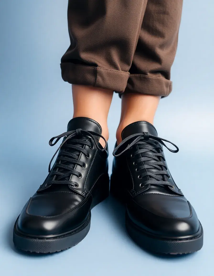 Black leather sneakers laced