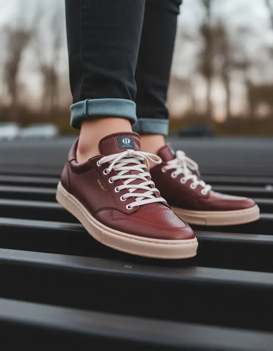 Brown leather sneakers casual