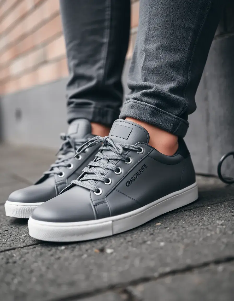 Gray leather sneakers