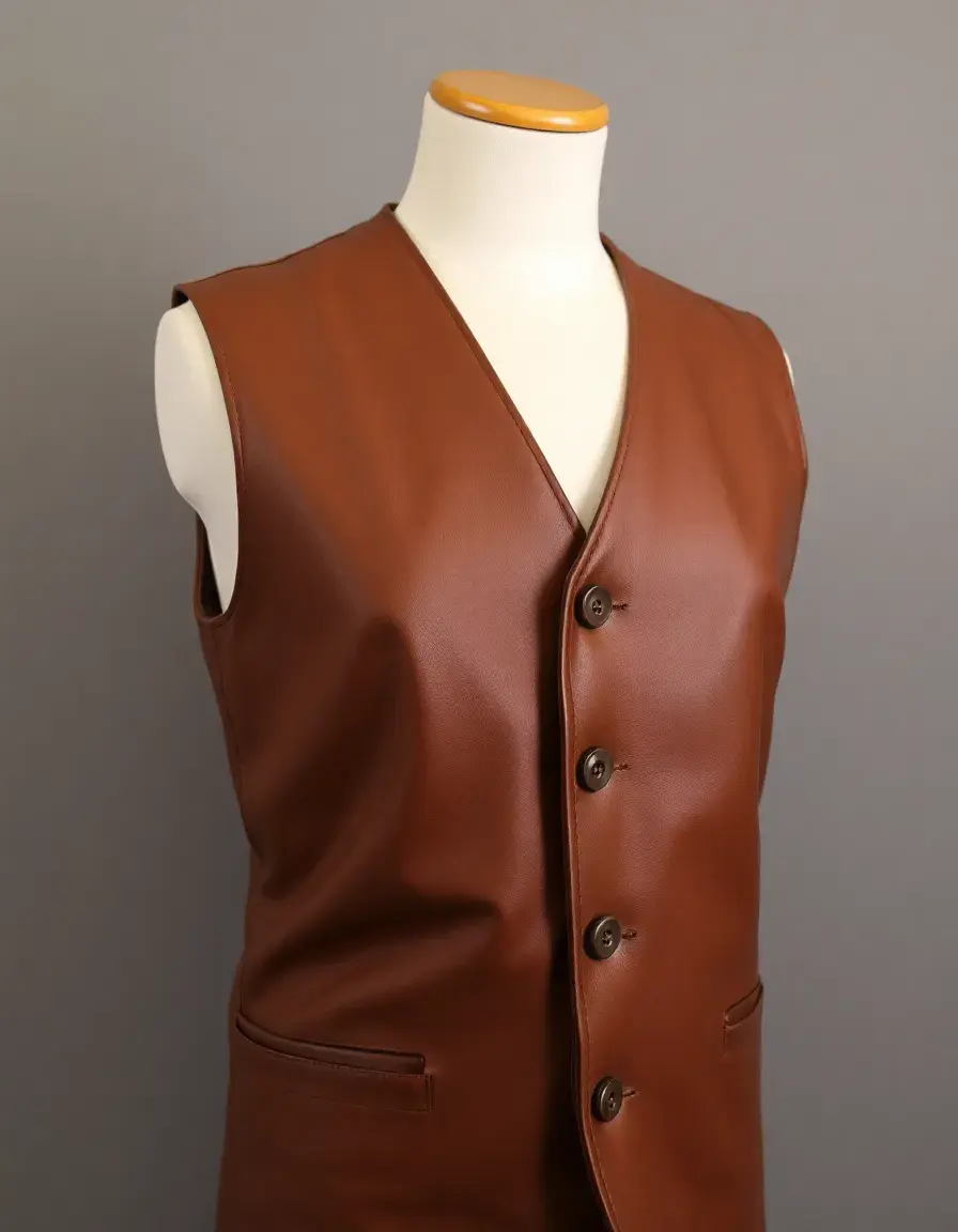 Brown leather vest buttoned