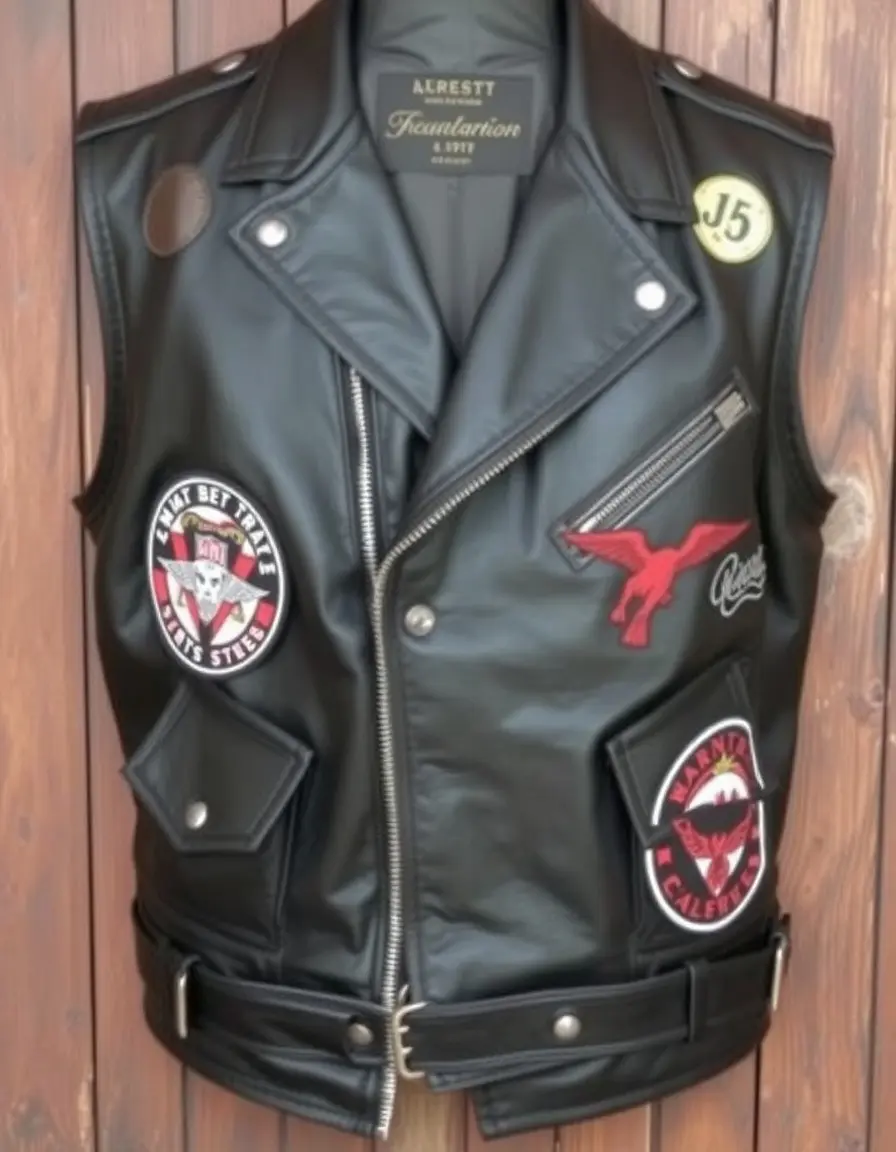 Biker leather vest with patches