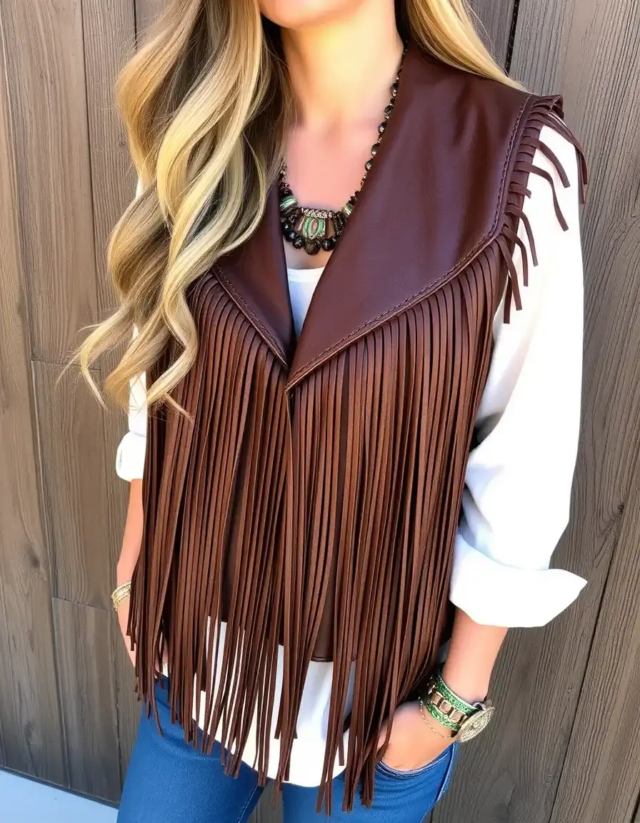 Fringed leather vest boho style
