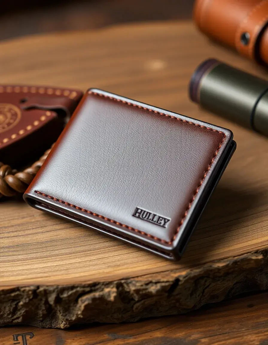 Trifold mens leather wallet showing multiple card slots