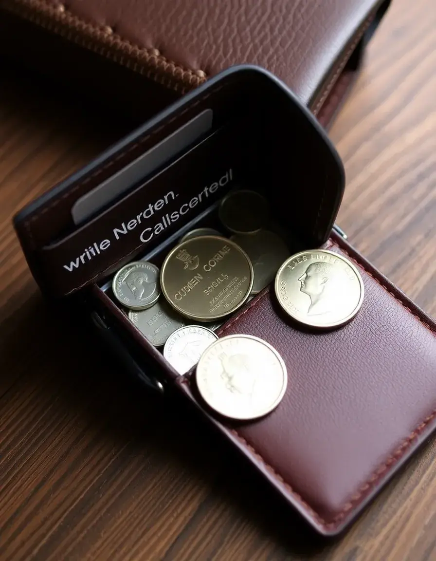 Leather wallet with integrated coin compartment