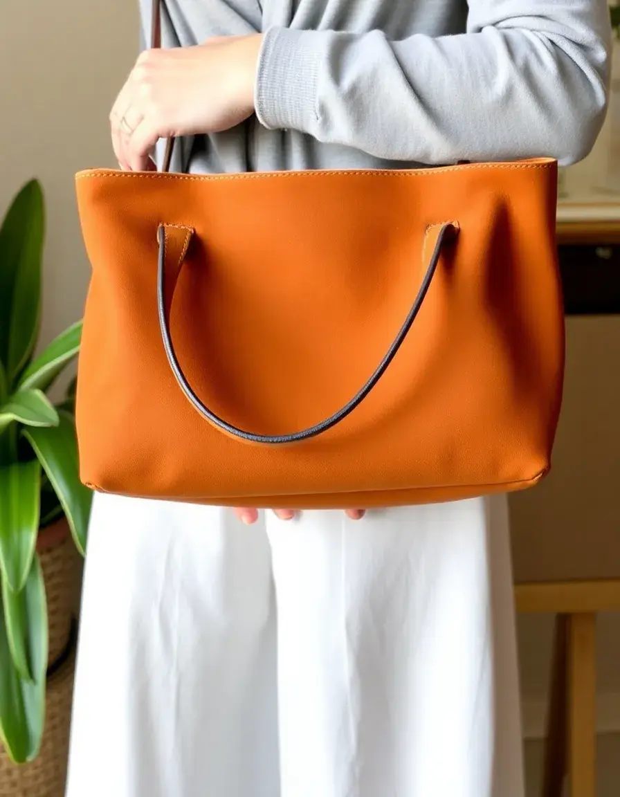 Soft nubuck leather bag flat lay