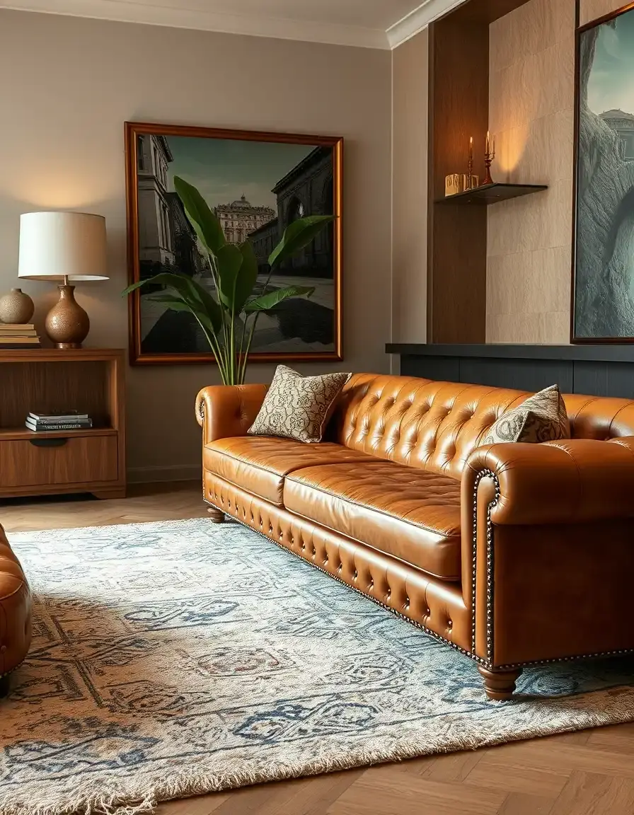 Luxurious nubuck leather couch in modern living room