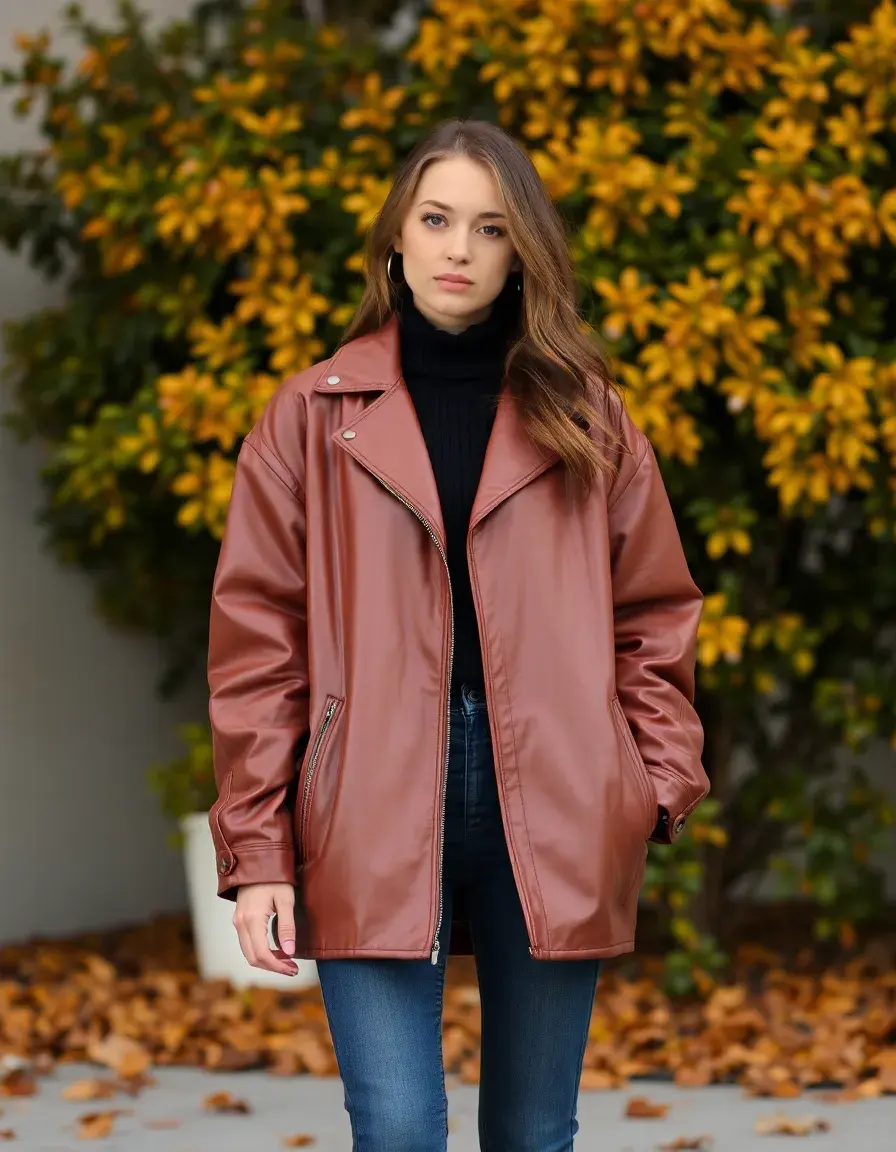 Brown oversized leather jacket