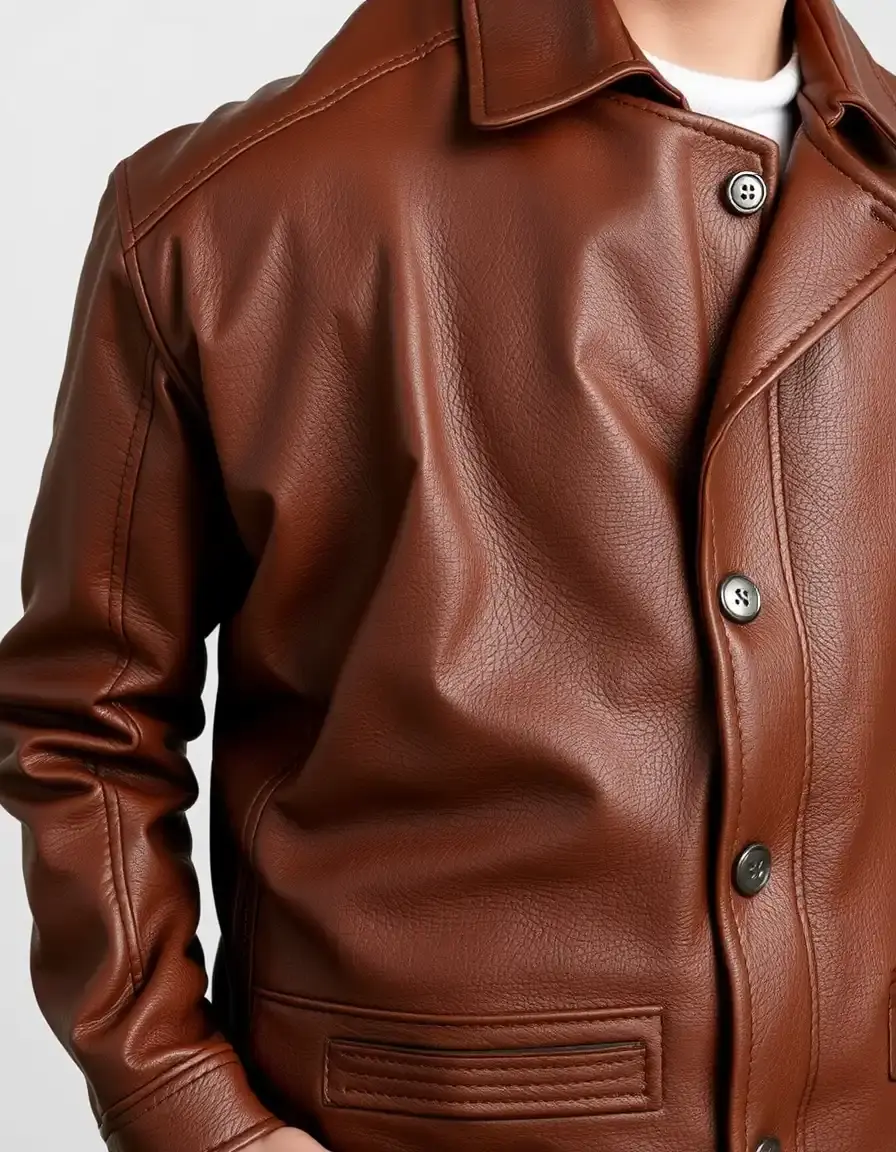 Full-grain leather jacket showing natural texture and rugged grain