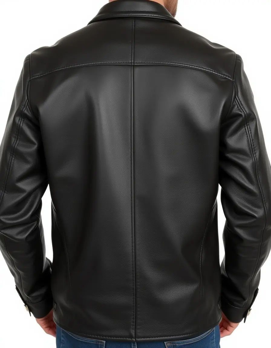 Smooth top-grain leather jacket with a polished, uniform finish