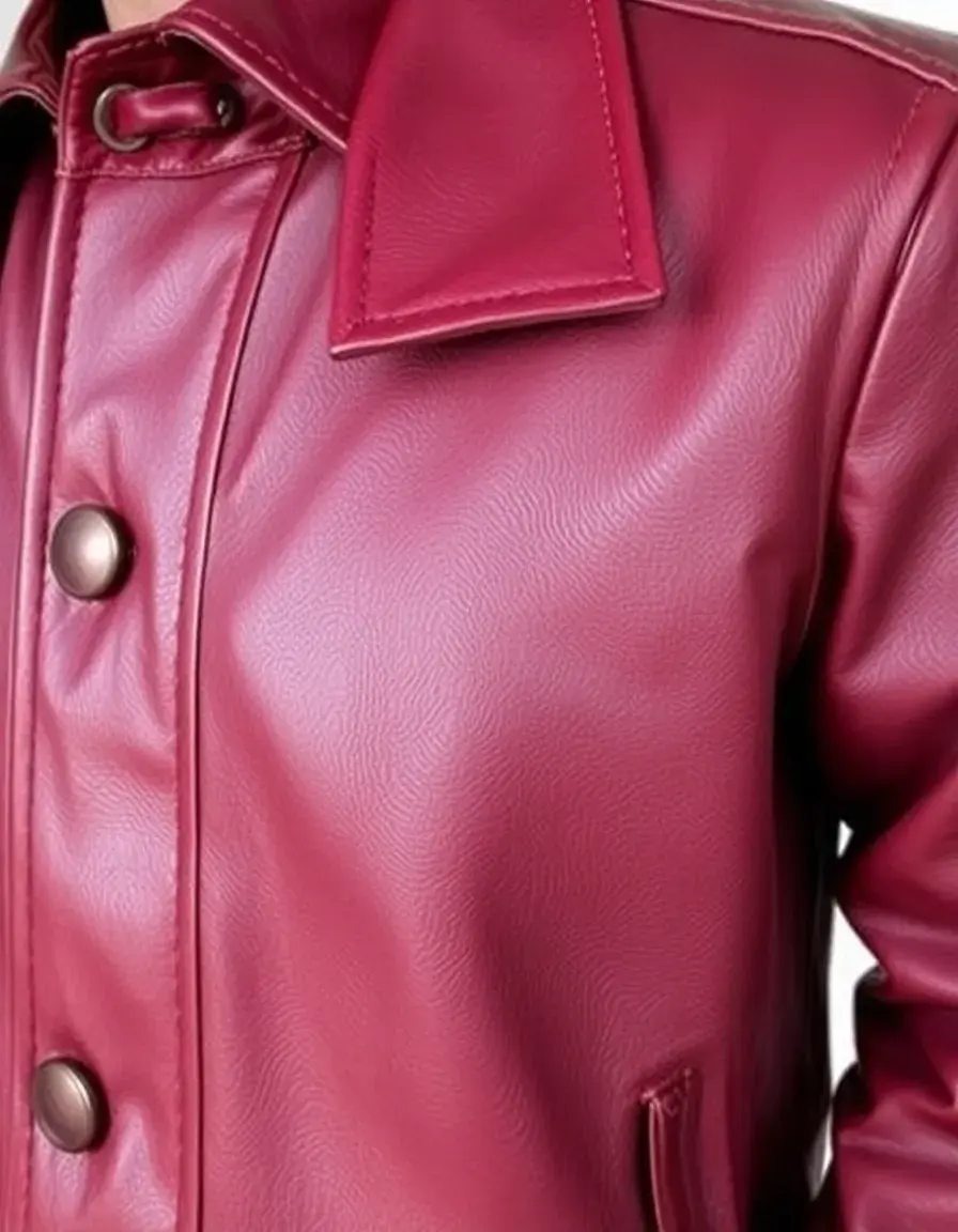 Aniline dyed leather jacket with rich, deep color and natural markings