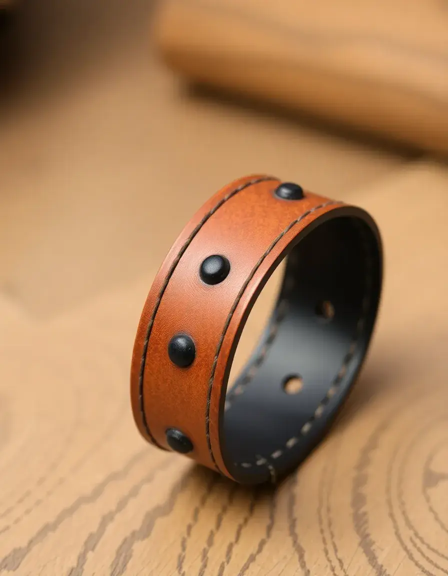 Wide leather cuff bracelet for men in dark brown