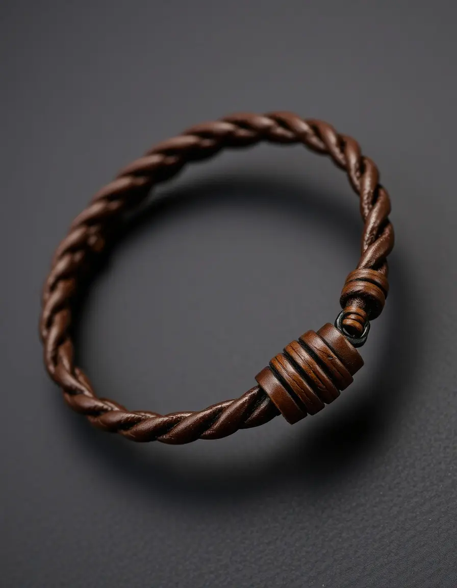 Braided black leather bracelet with silver clasp