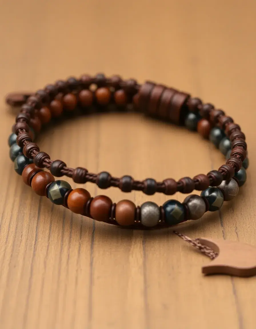 Beaded and leather cord bracelet for men