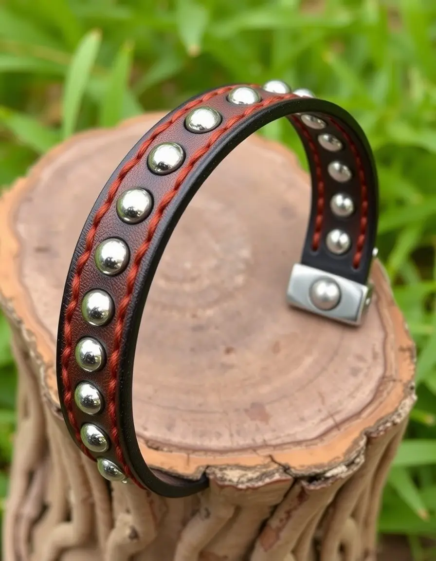 Studded black leather bracelet