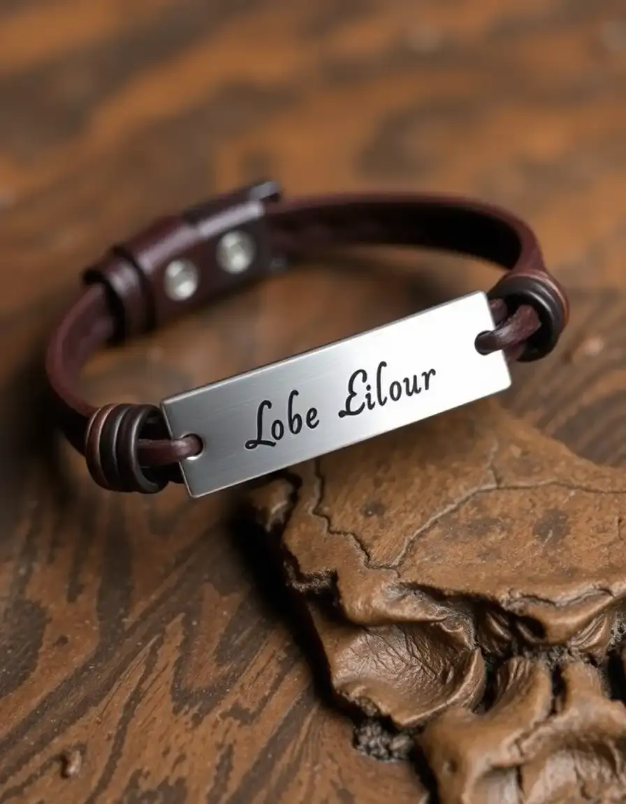 Personalized engraved leather bracelet