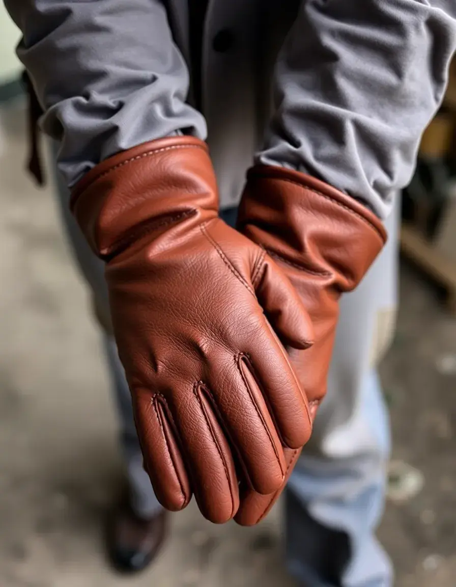 Work heavy leather gloves for construction and DIY