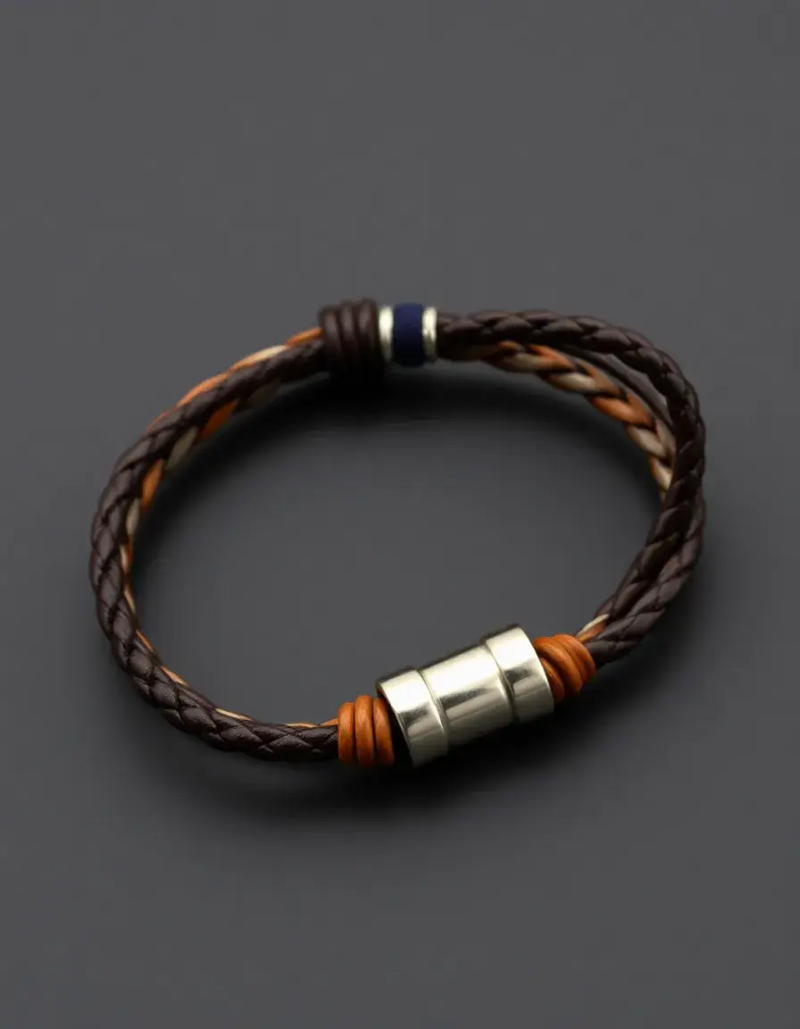 Single strand mens leather bracelet in deep brown
