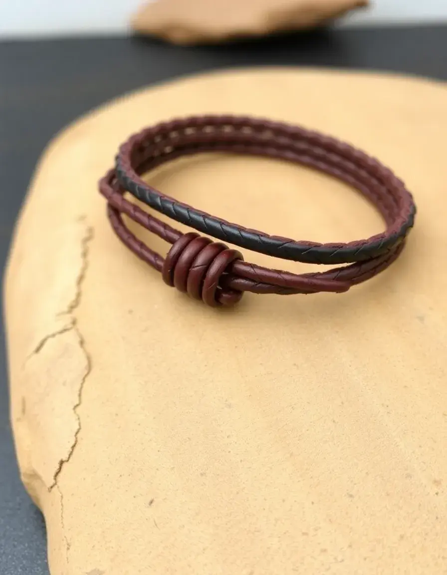Wrap style mens leather bracelet in tan