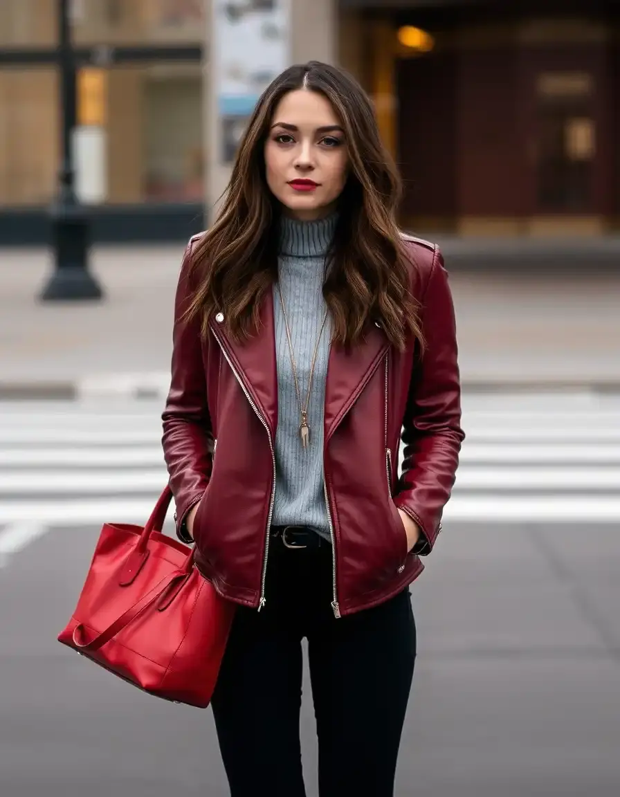 Deep burgundy dark red leather jacket