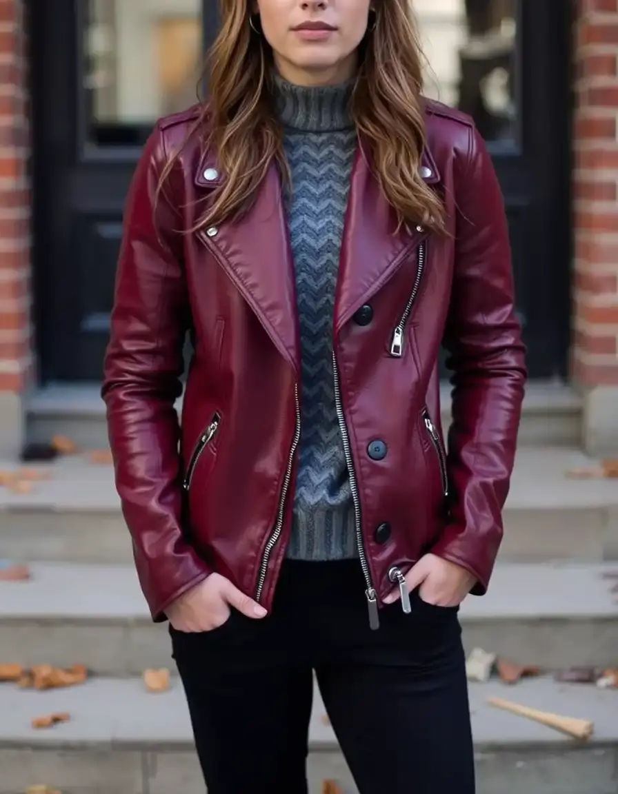 Deep burgundy leather jacket showing rich wine tones