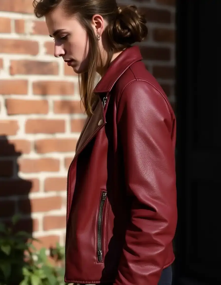Matte finish burgundy leather jacket