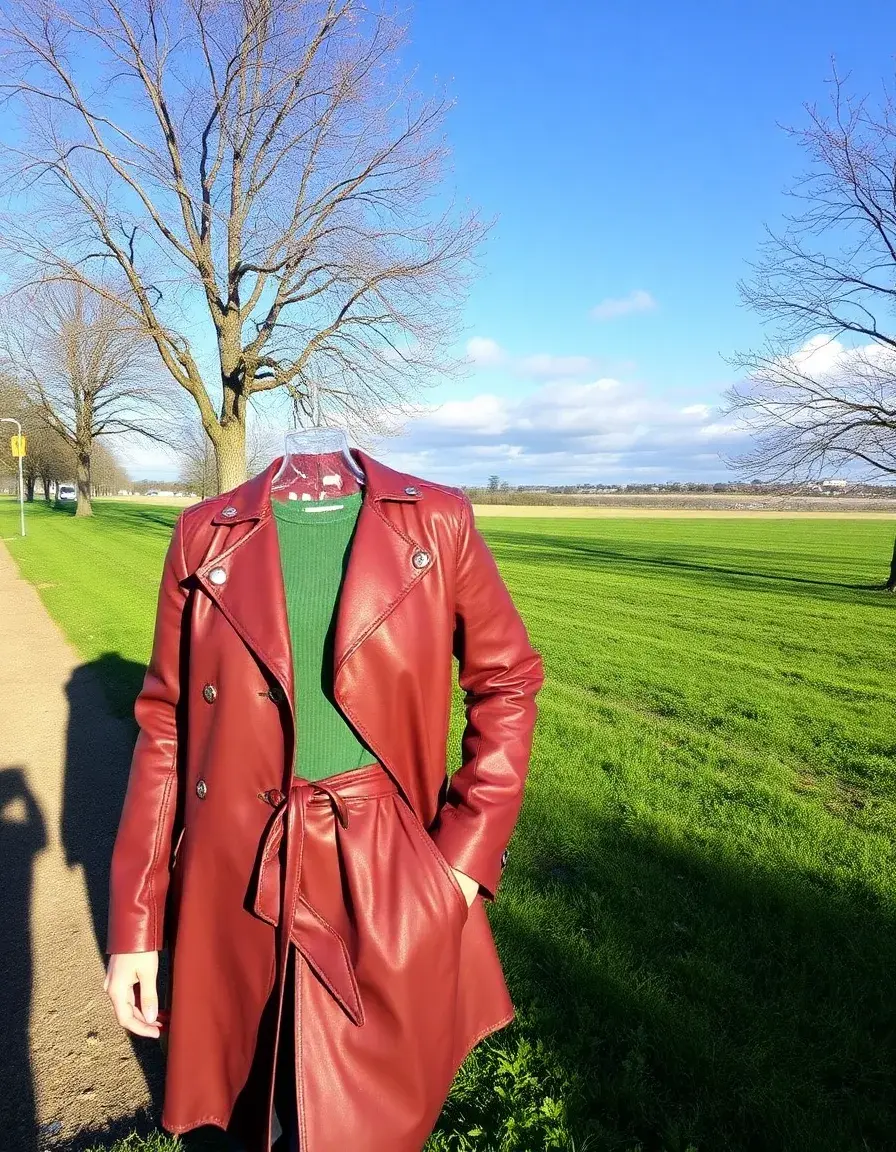 Long burgundy leather trench coat