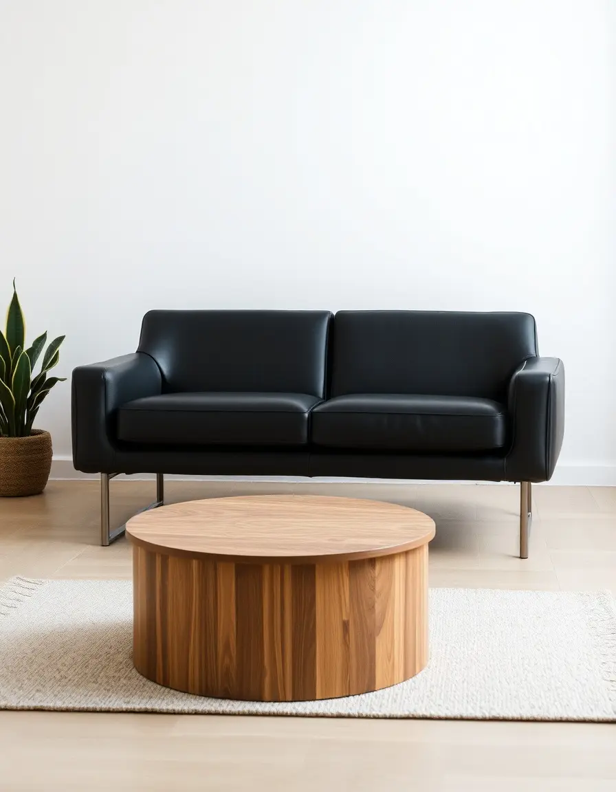 Sleek modern leather settee in black, minimal design
