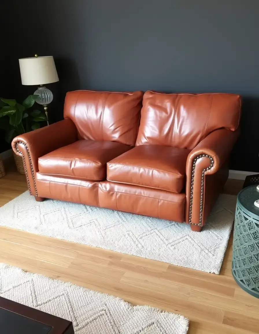 Leather loveseat settee for two, cozy