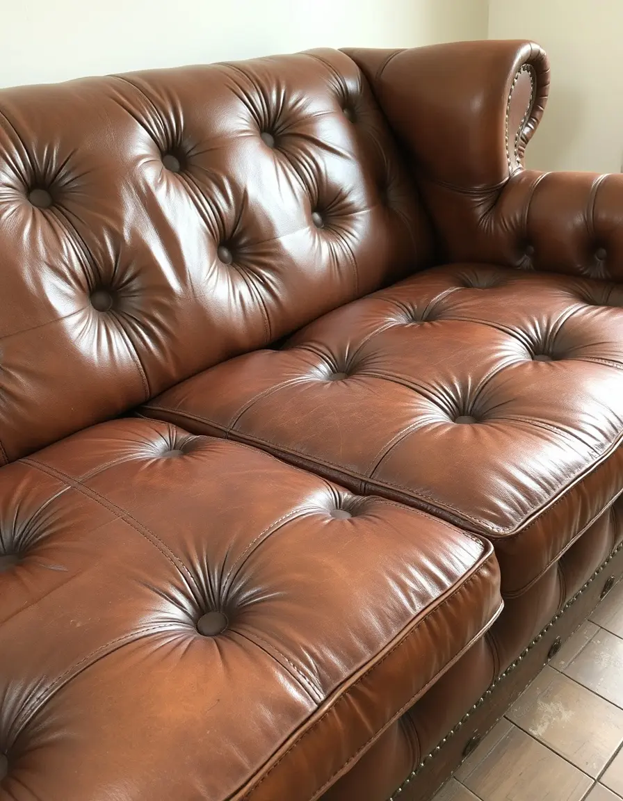 Vintage leather settee with wear, antique feel