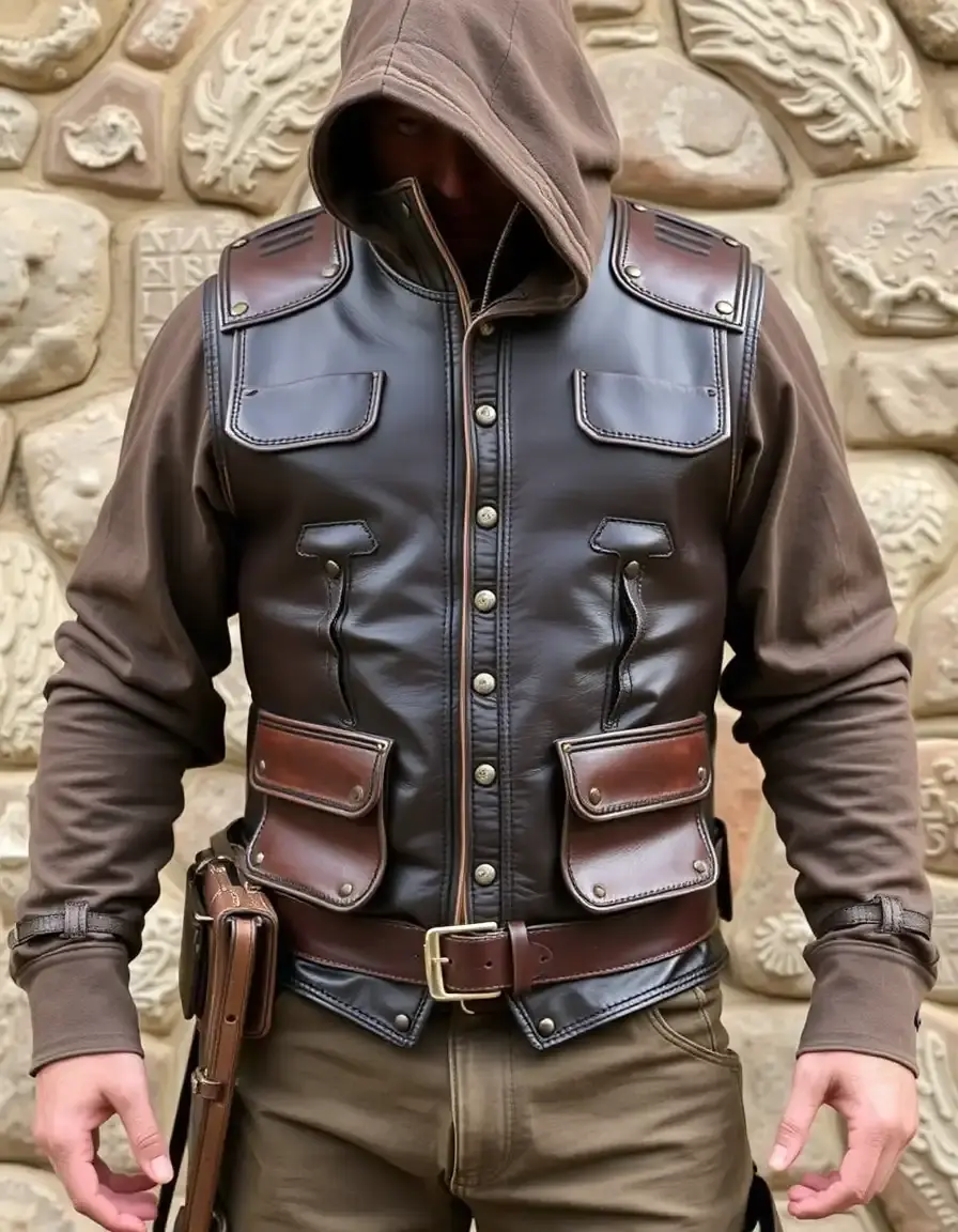 Protective vest leather armor with a modern rugged look