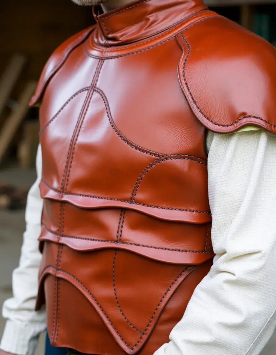 Laminated layers of leather armor showing construction detail